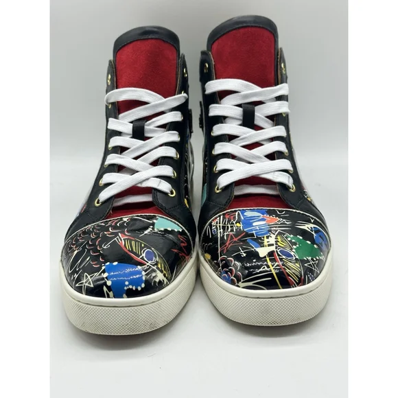 Christian Louboutin Louis Junior Graffiti Print Black Leather High Top 44